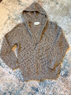 Sun + Stone Marled Hooded Zip Cardigan - Brown Mix